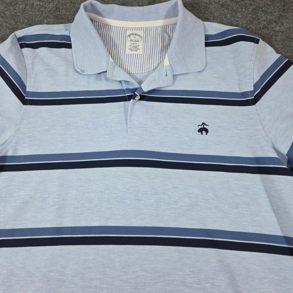 Brooks Brothers Mens XL Slim Fit Striped Supima Cotton Polo Shirt Light Blue